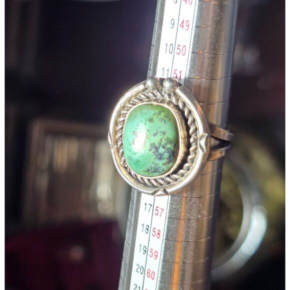 Vintage Sterling Silver Ring With Turquoise Stone Size 6.5 Intricate Rope Detail - Picture 5 of 9